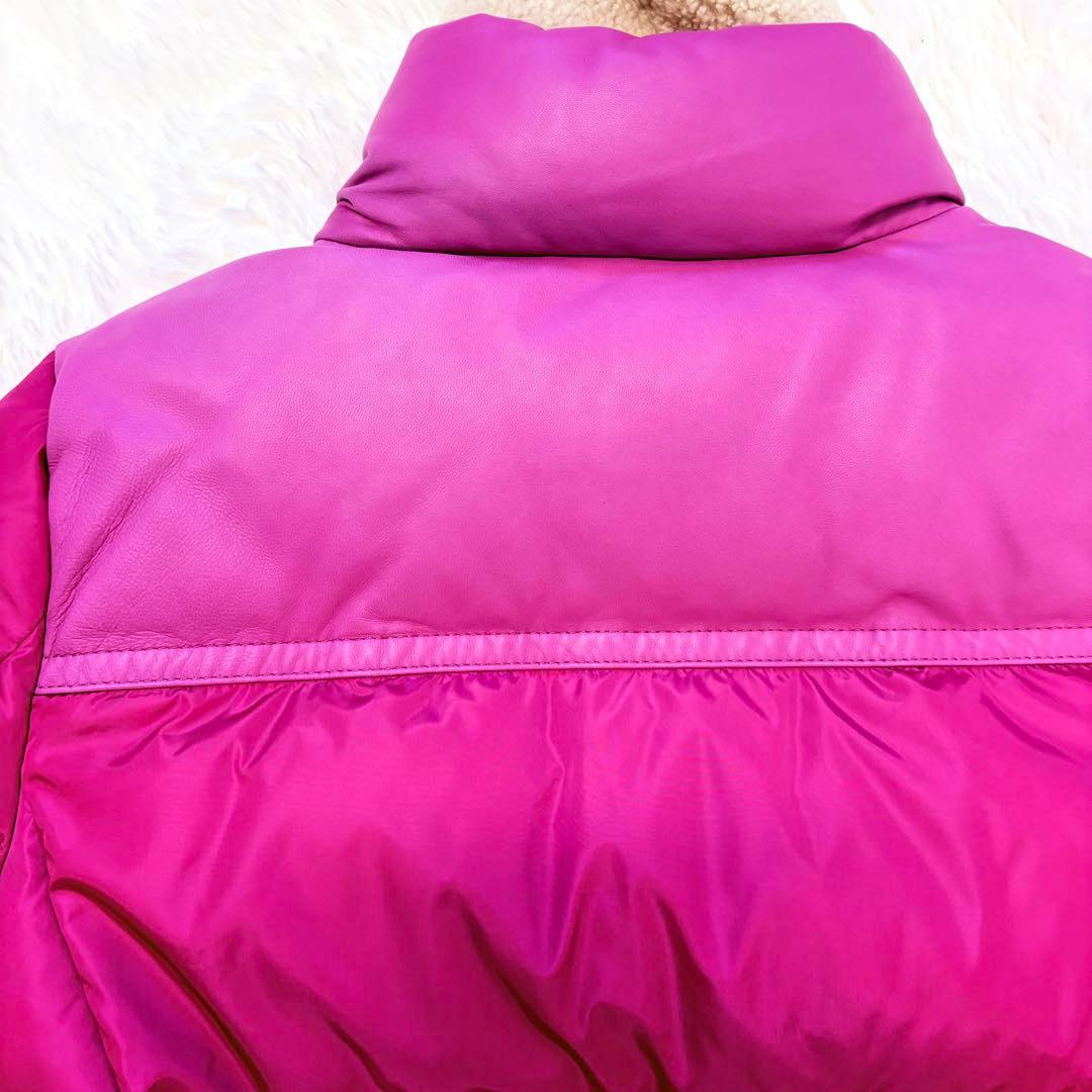 COACH シープレザー切替ボアダウンジャケット ピンク S