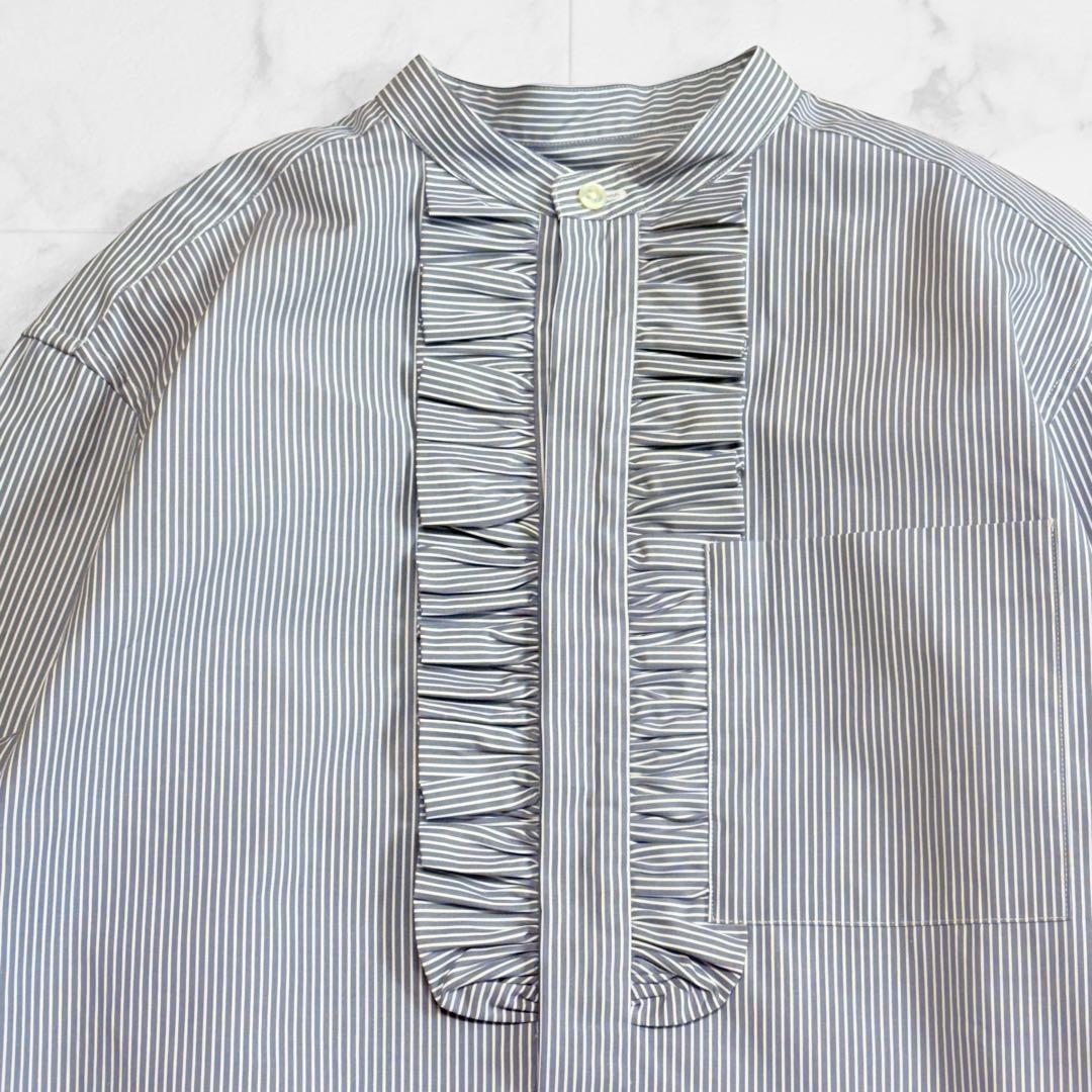 美品 ドゥロワー スタンドカラー フロントフリル ブラウス シャツ バンドカラー