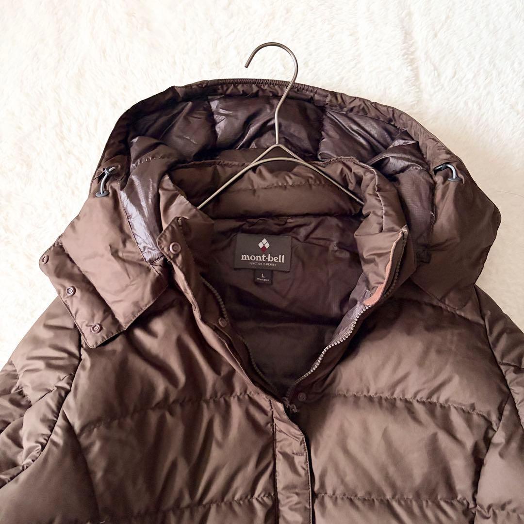 5552 美品✨ モンベル トラベルダウンロングコート L ブラウン 収納袋付き