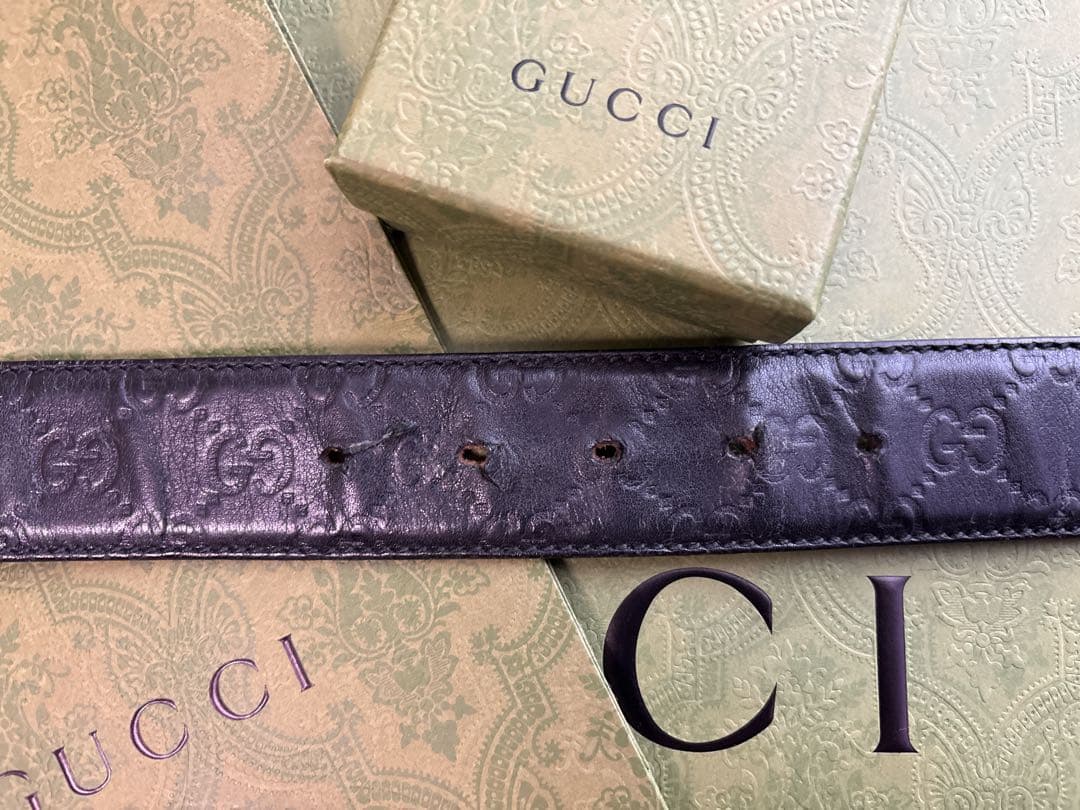 SSS様 正規品 GUCCI GGシマ 黒レザー ベルト ウエストサイズ92-1