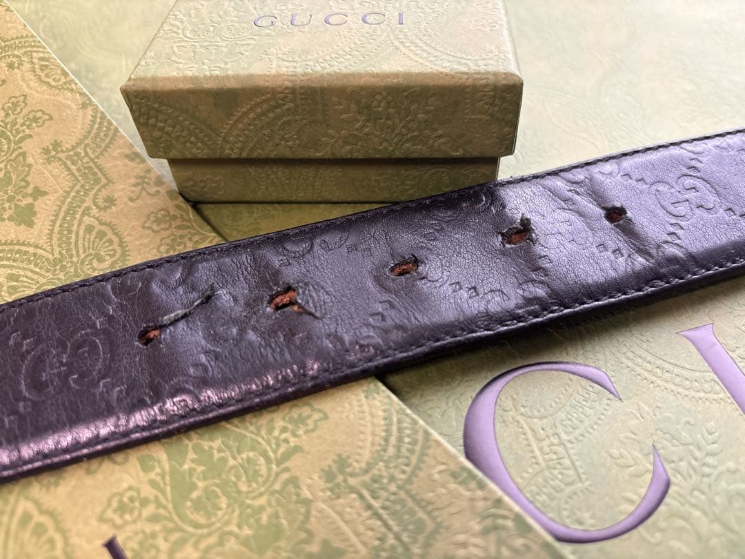 SSS様 正規品 GUCCI GGシマ 黒レザー ベルト ウエストサイズ92-1