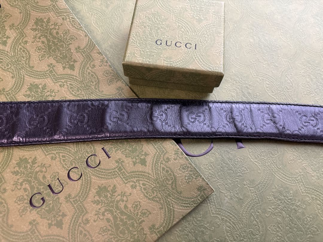 SSS様 正規品 GUCCI GGシマ 黒レザー ベルト ウエストサイズ92-1