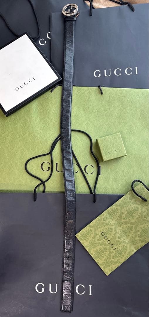 SSS様 正規品 GUCCI GGシマ 黒レザー ベルト ウエストサイズ92-1