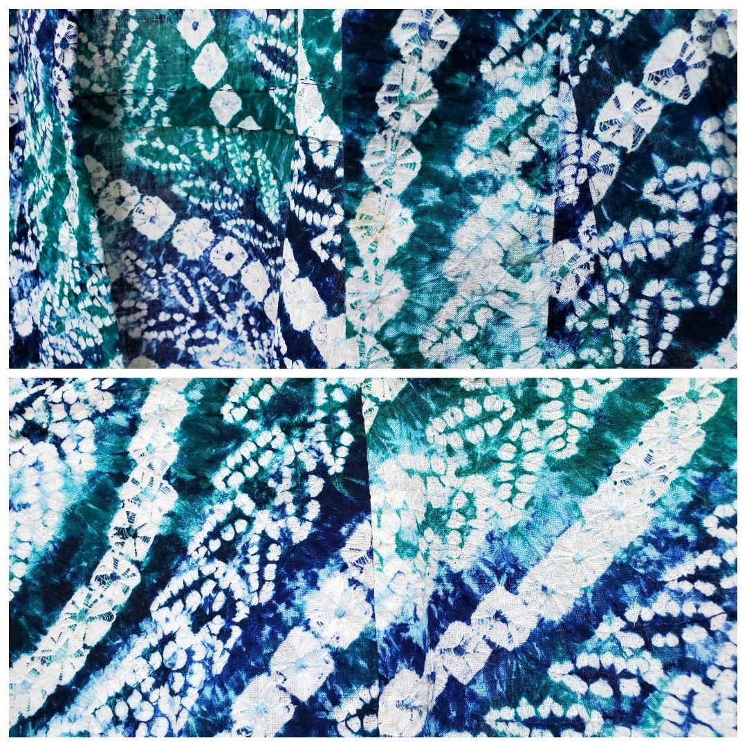 A9 有松鳴海絞り 流れ模様 藍染 エメラルドグリーン 綿 浴衣 着物 K2