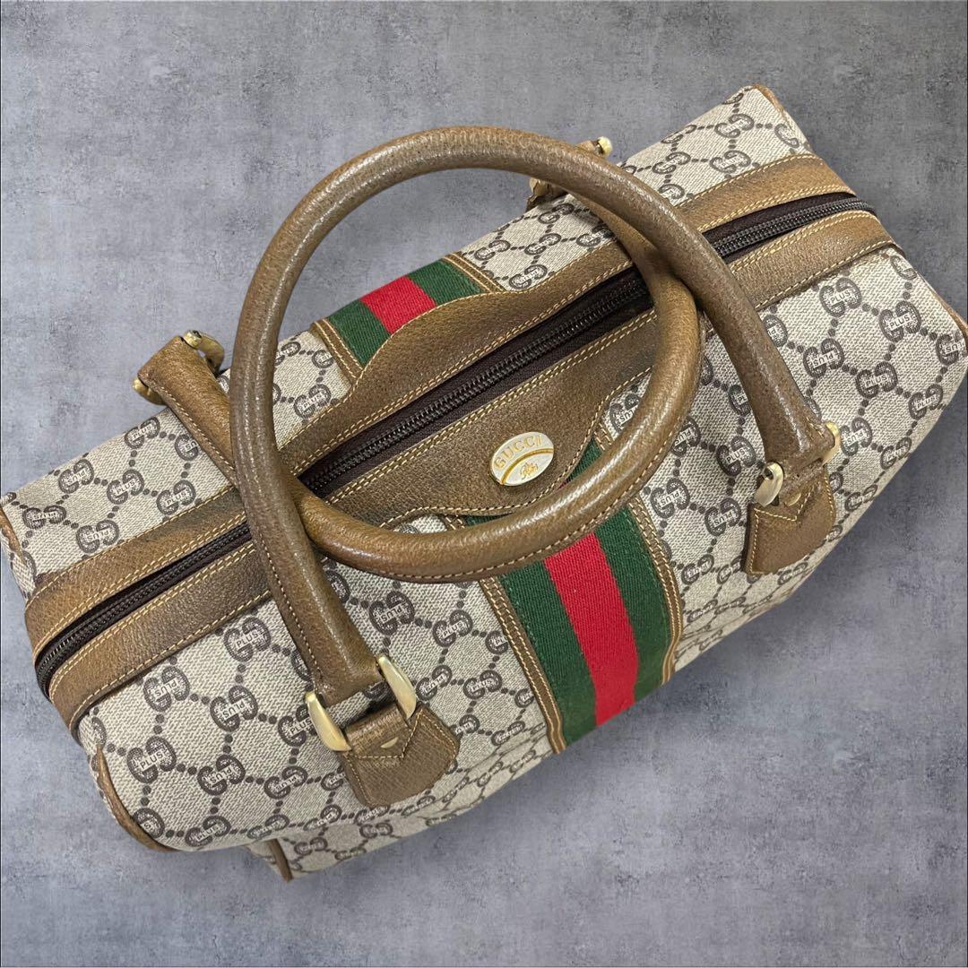 オールドグッチ ミニボストンバッグ GGスプリーム シェリーライン GUCCI