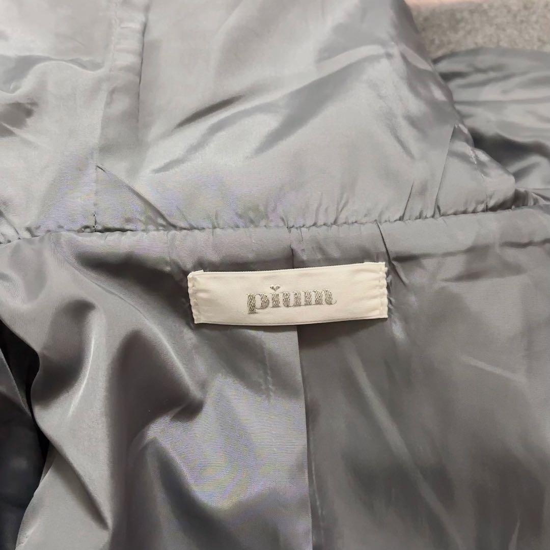 Pium ファーリボンヨークフリルショートコート グレー