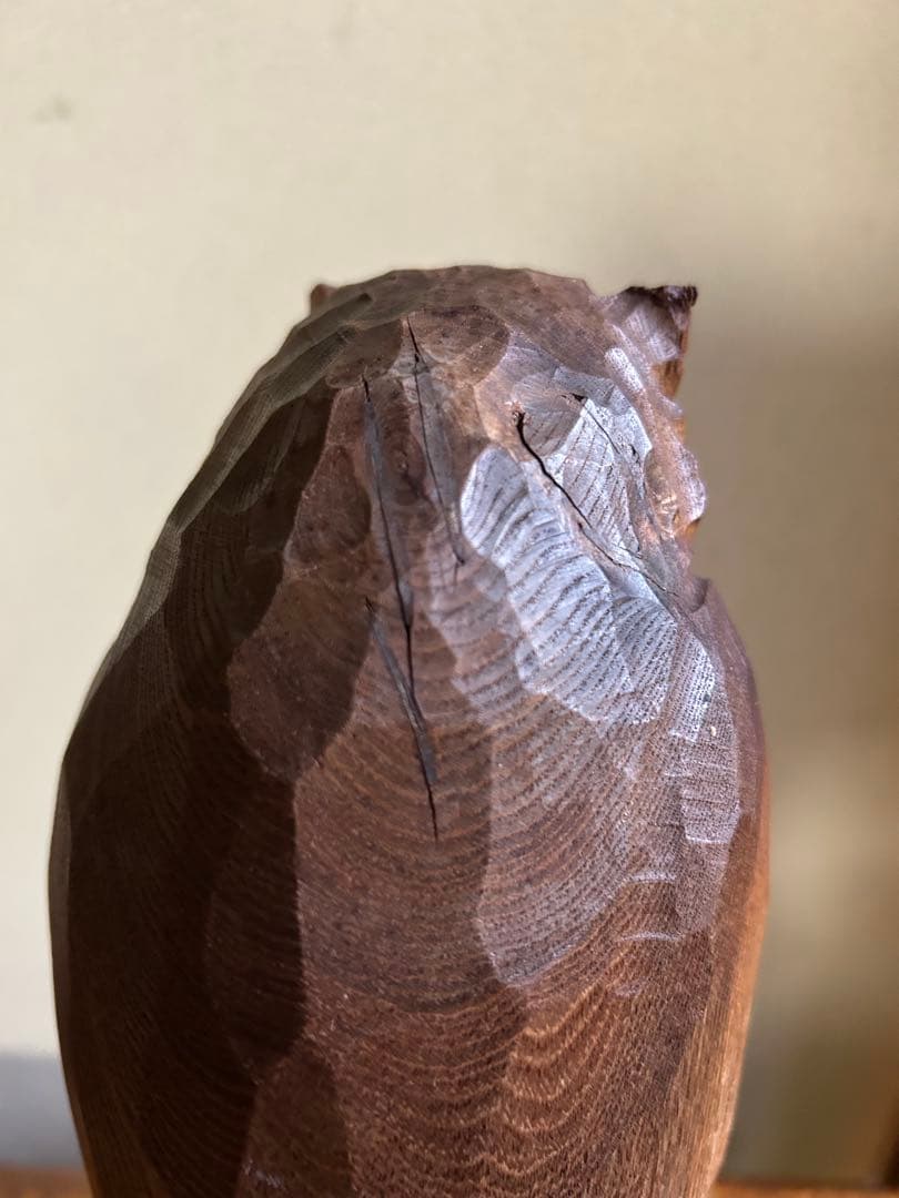 フクロウの木彫彫刻 大場貞義（貞光）作　 【縁起物 希少逸品】送料込み