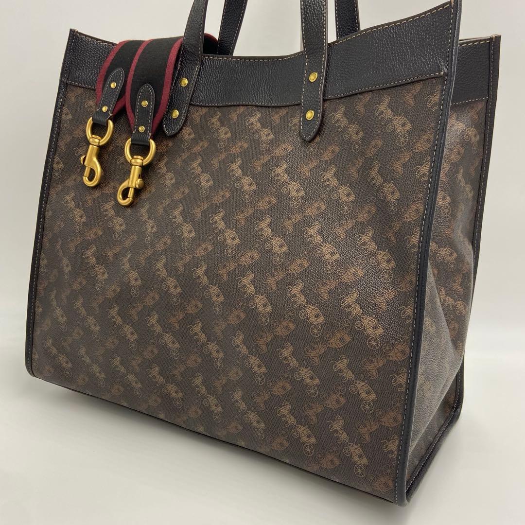 極美品✨ コーチ フィールド トート 40 ホースアンドキャリッジ 馬車柄 黒