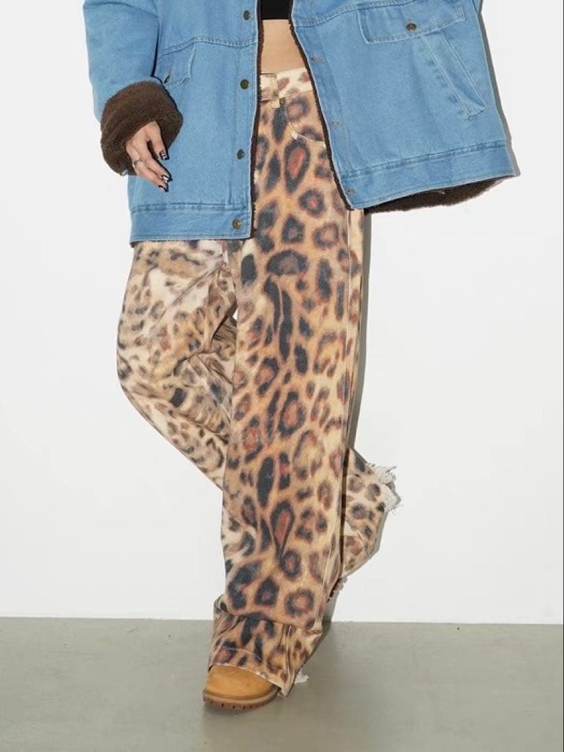 レオパード プリント デニム パンツ ヒョウ柄 豹柄