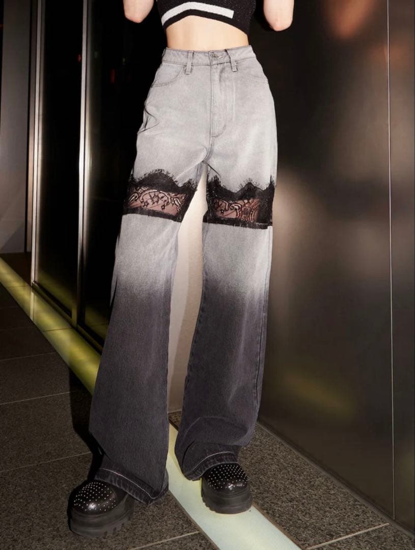 Darich スカラップレースデニムロングパンツ M