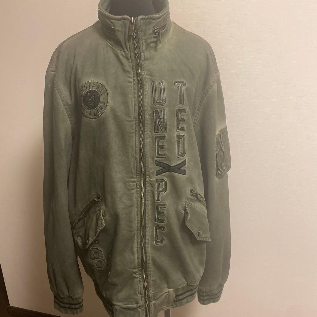 hott:DESIGUALバックレザー刺繍ミリタリーモスグリーンブルゾン