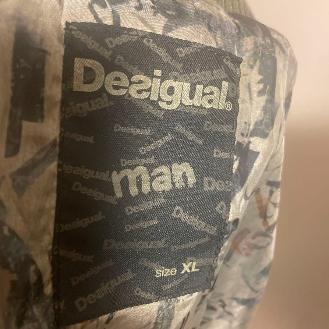 hott:DESIGUALバックレザー刺繍ミリタリーモスグリーンブルゾン