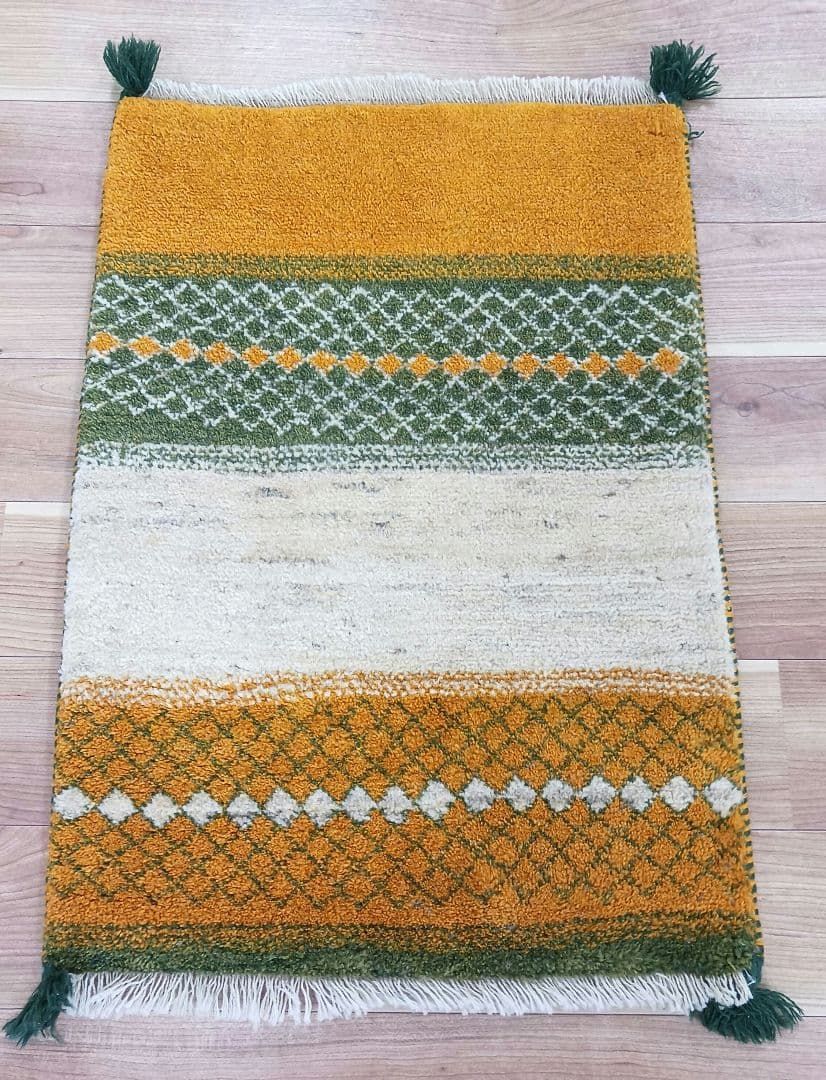 専用Y2743 イラン ギャッベ ウール絨毯 手織り 85×60㎝ マット