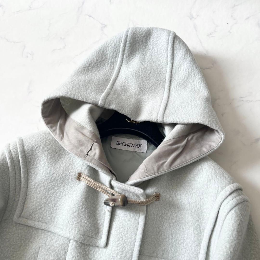 【美品】スポーツマックス モヘヤ混 ロング丈 ダッフルコート 水色 Lサイズ