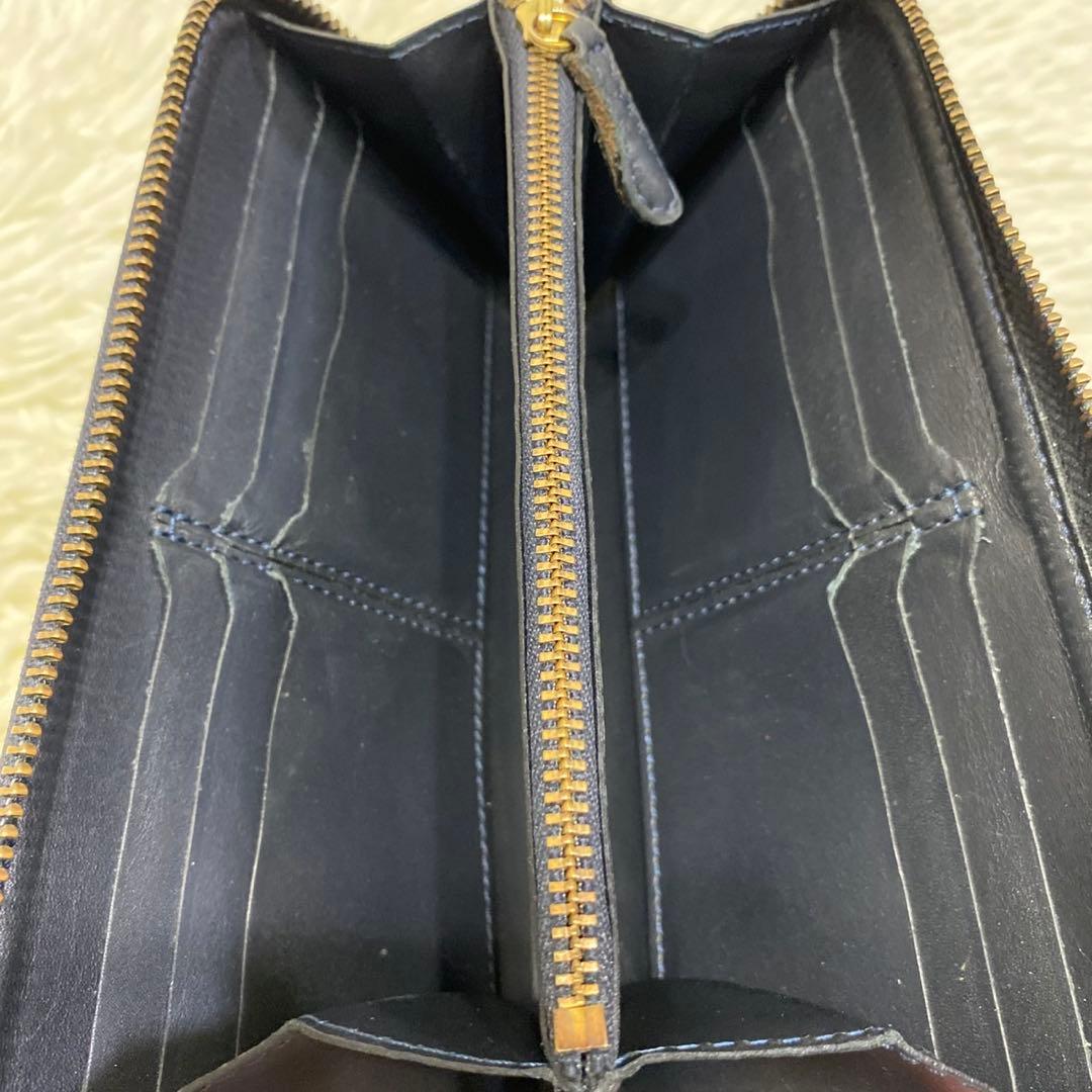【美品✨】Felisi 125 ラウンドジップ 長財布 レザー クロコ型押し 紺
