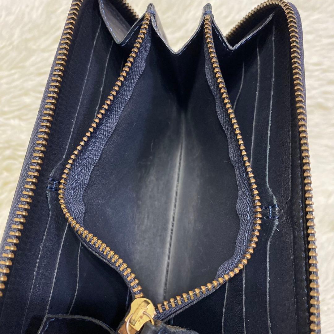 【美品✨】Felisi 125 ラウンドジップ 長財布 レザー クロコ型押し 紺