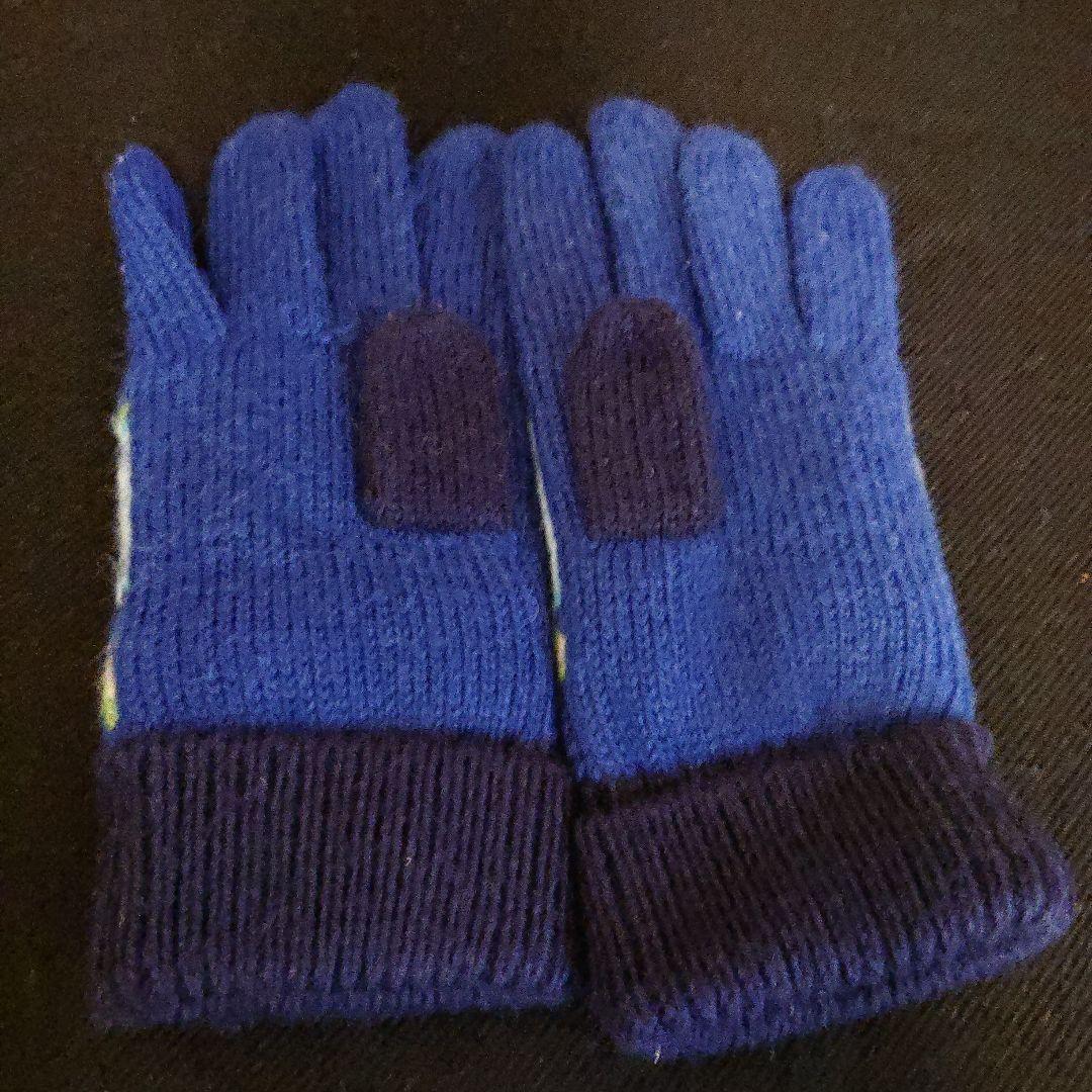 美品 ファミリア 車柄 ニット帽子×マフラー×手袋set 青