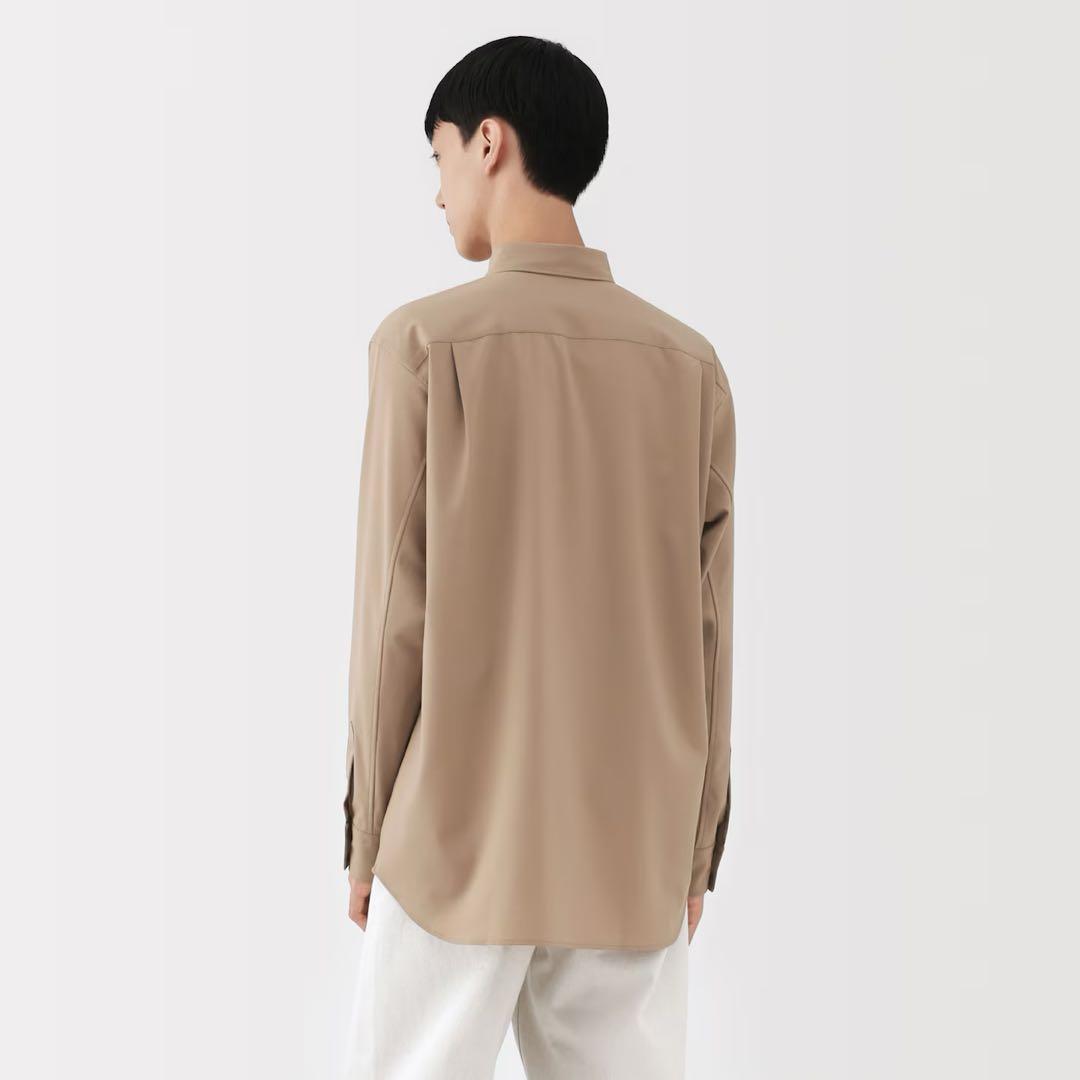 新品【XL】黒 MUJI LABO ウール混 レギュラーカラーシャツ ムジラボ