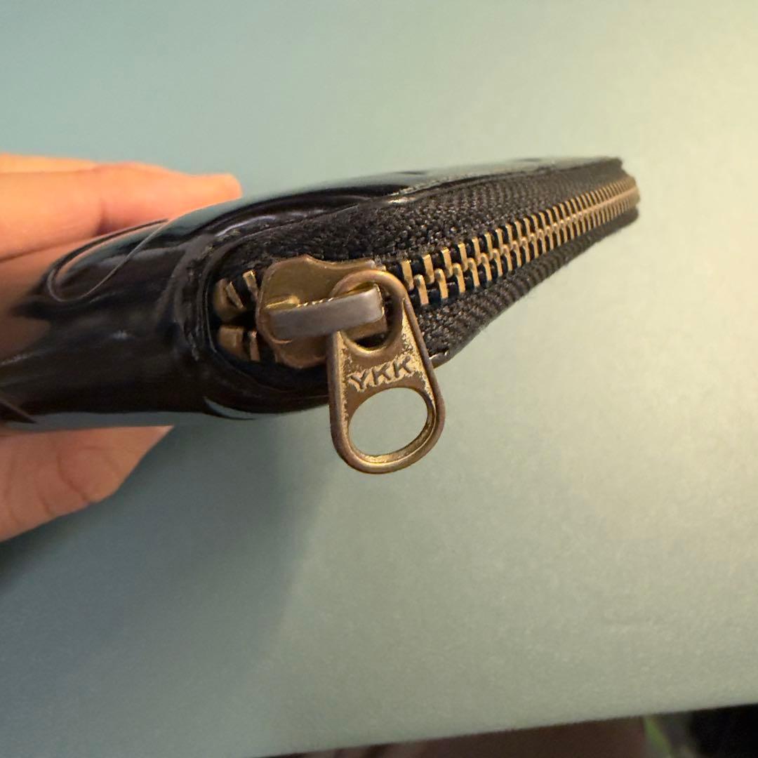 コムデギャルソン 財布 ドット柄 エナメル ブラック ラウンドジップ 正規品