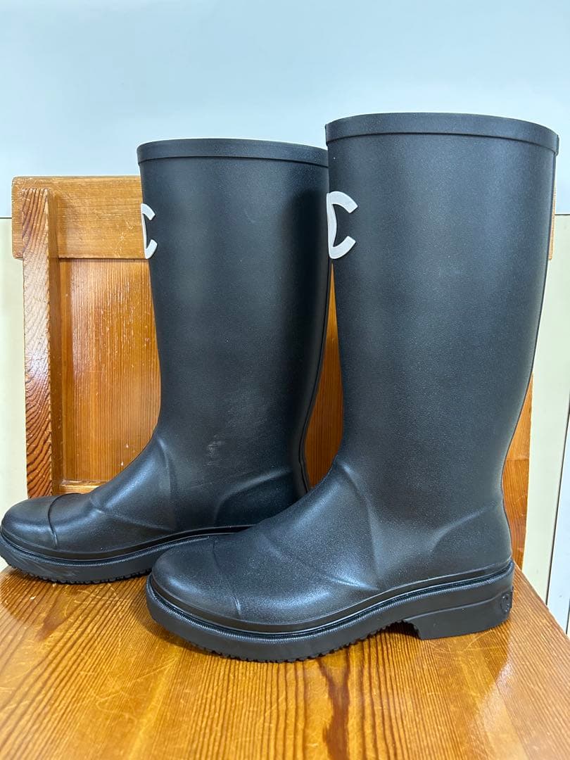 レインブーツ ブラック 白いココマークがアクセント　24cm　表記サイズ37
