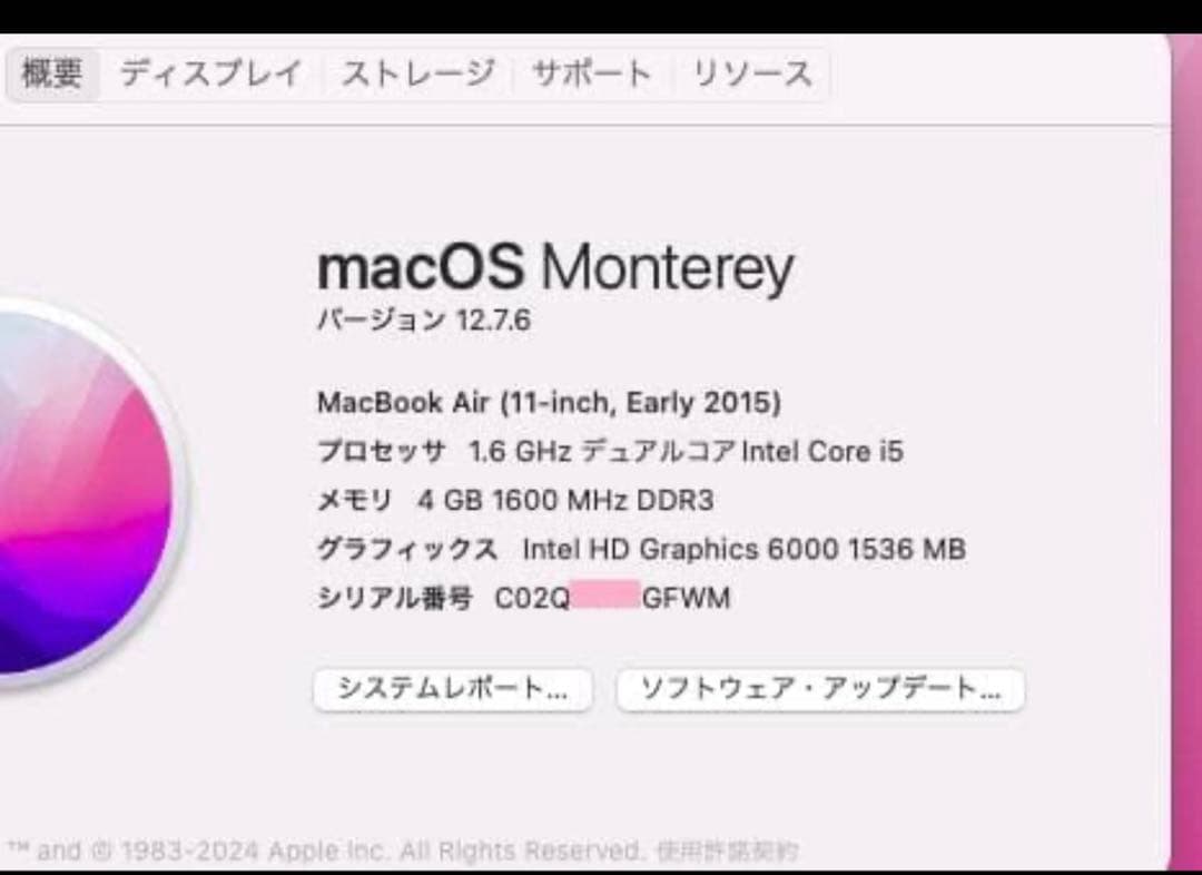 ACアダプターあり　MacBook Air 11インチシリーズ最終型