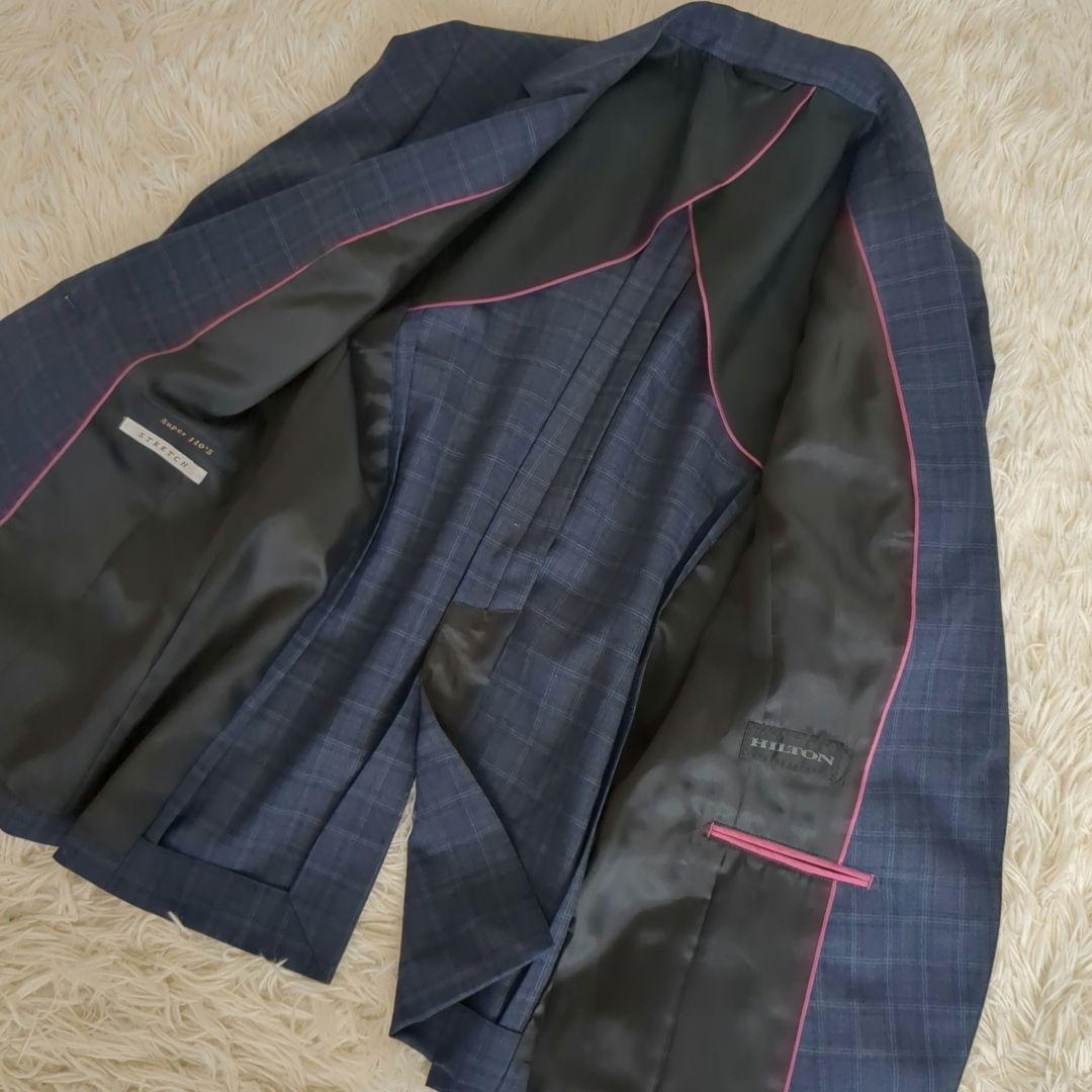 【美品】HILTON　ネイビーチェック　 ジャケット　　スカート　ストレッチ