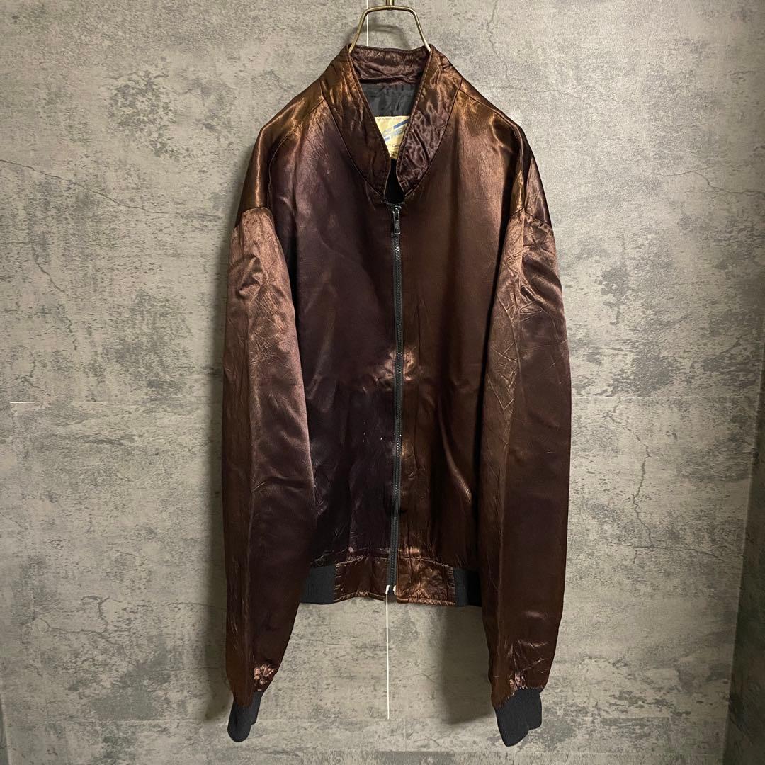 激レア 80s USA製 NASA スカジャン サテンジャケット ブラウン 刺繍