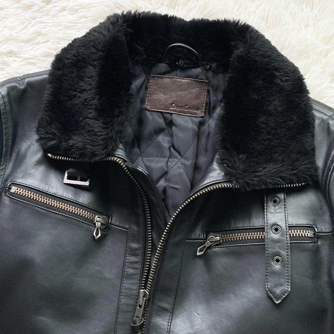 極美品 ホースハイド リューグーレザーズ シングルライダース 襟ボア ブラック