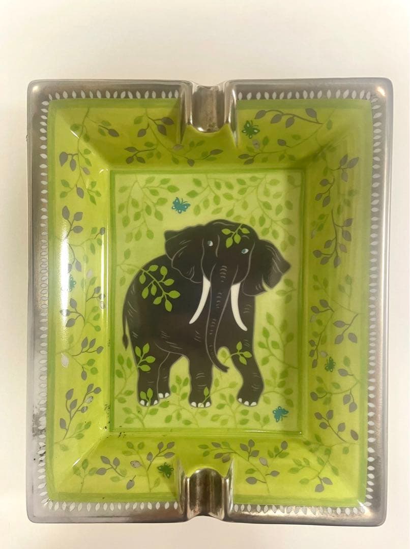 エルメス 灰皿 象 グリーン レア ビンテージ 柄 20×16cm Hermes