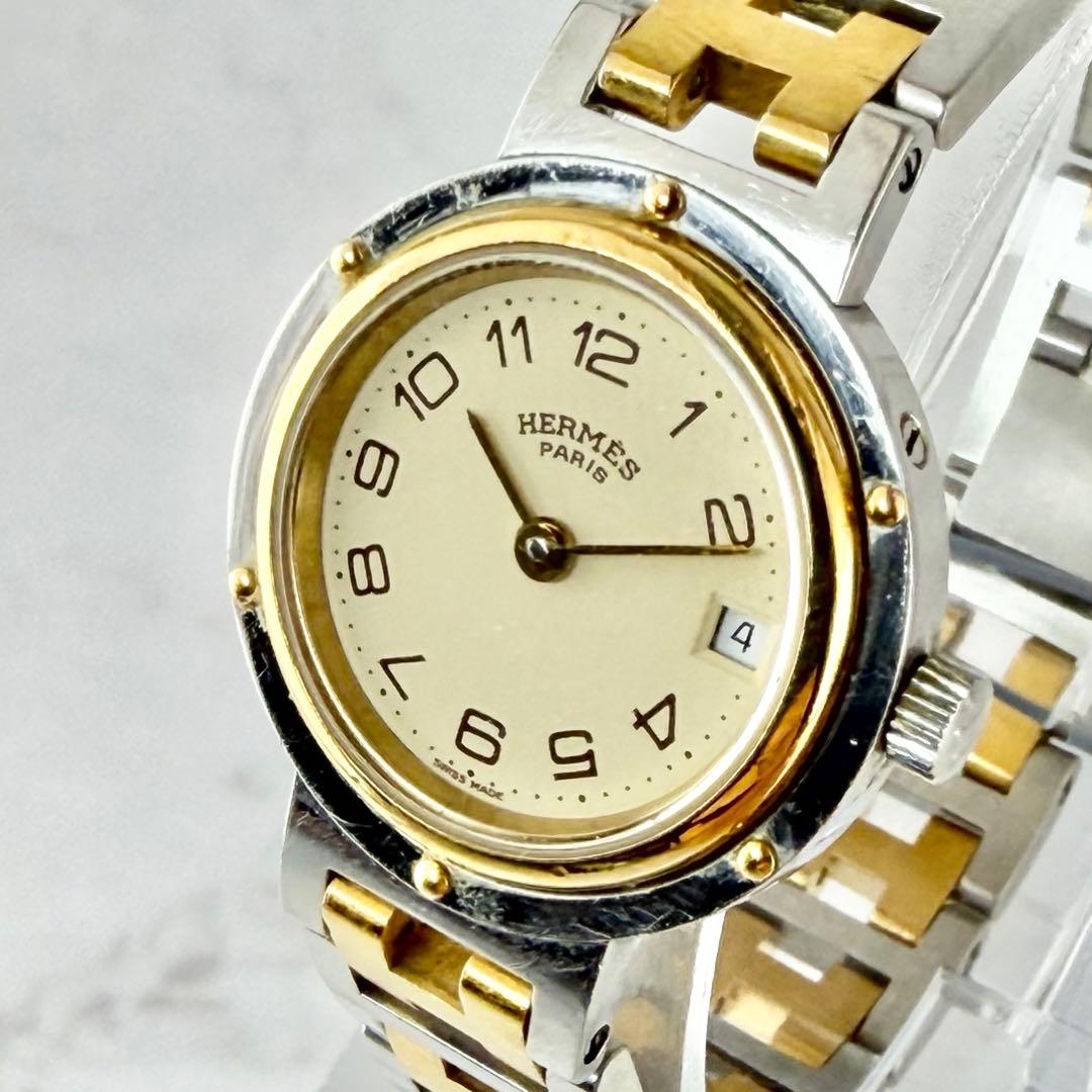 【新品電池】 エルメス クリッパー コンビ デイト Hベルト ゴールド