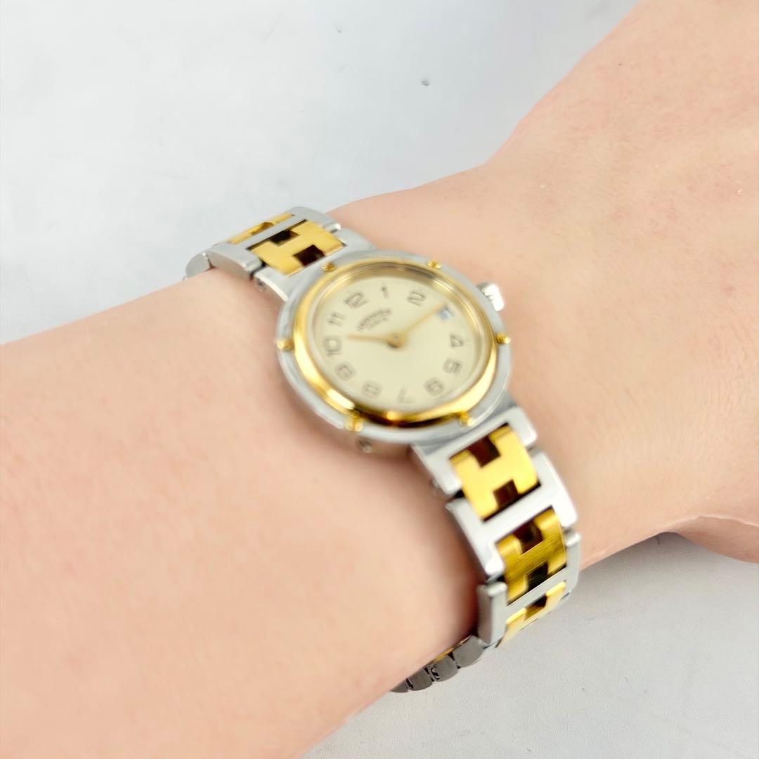 【新品電池】 エルメス クリッパー コンビ デイト Hベルト ゴールド