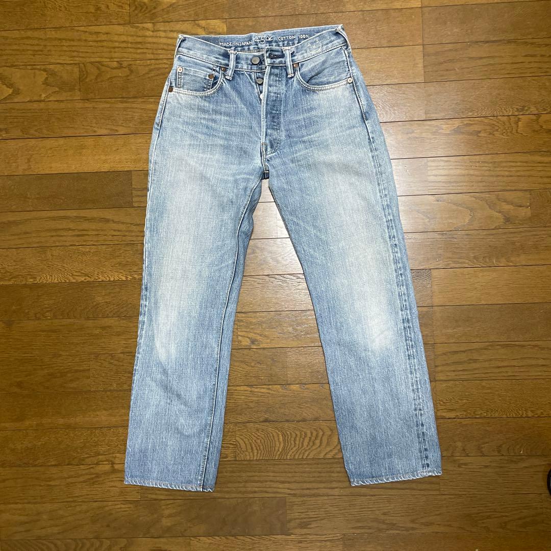 美品☆ 45R 再び6.5空比古比女(加工) 5ポケットデニムパンツ 薄ブルー