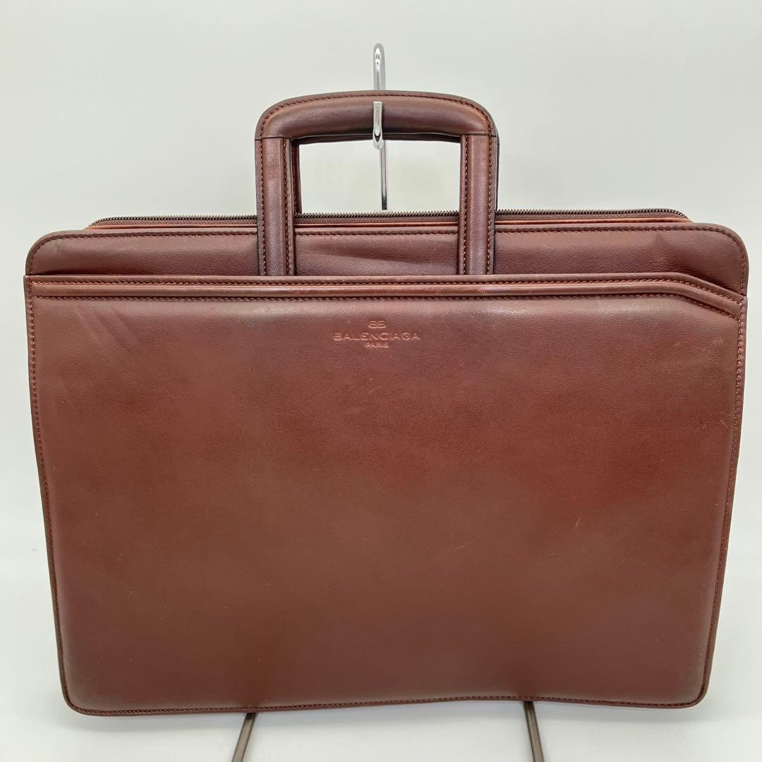 バレンシアガ ハンドバッグ ビジネスバッグ ロゴ型押し レザー 茶色 A4可能