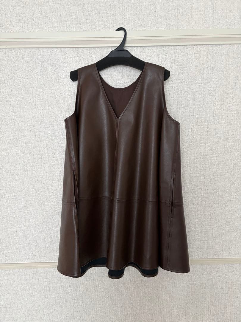 トップス CLANE W FACE VEGAN LEATHER FLARE TOPS