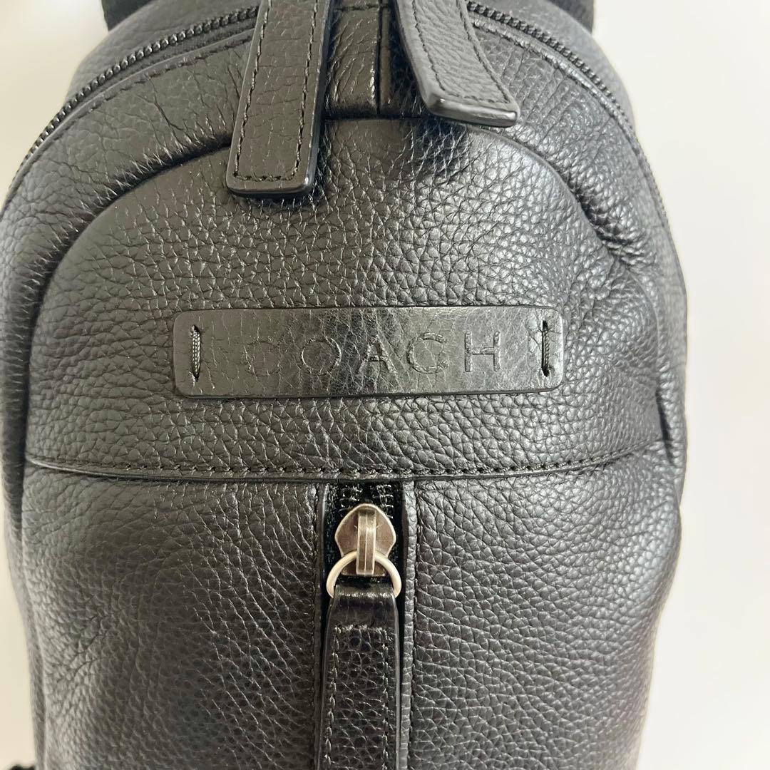 美品 COACH オールレザー ボディバッグ シボ革 ロゴ ブラック2way