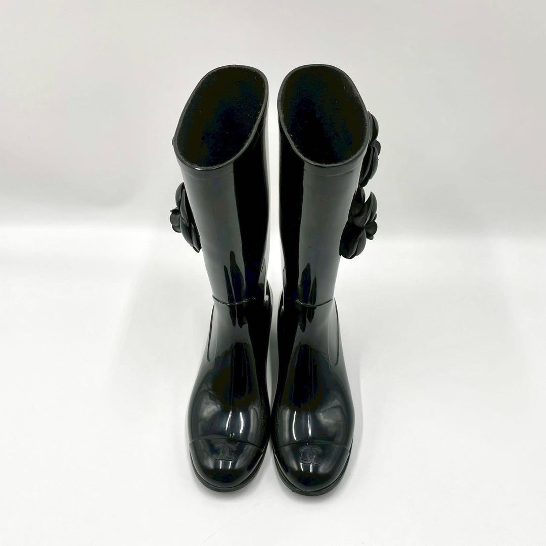 CHANEL シャネル ロングブーツ レインブーツ ブラック 黒 カメリア