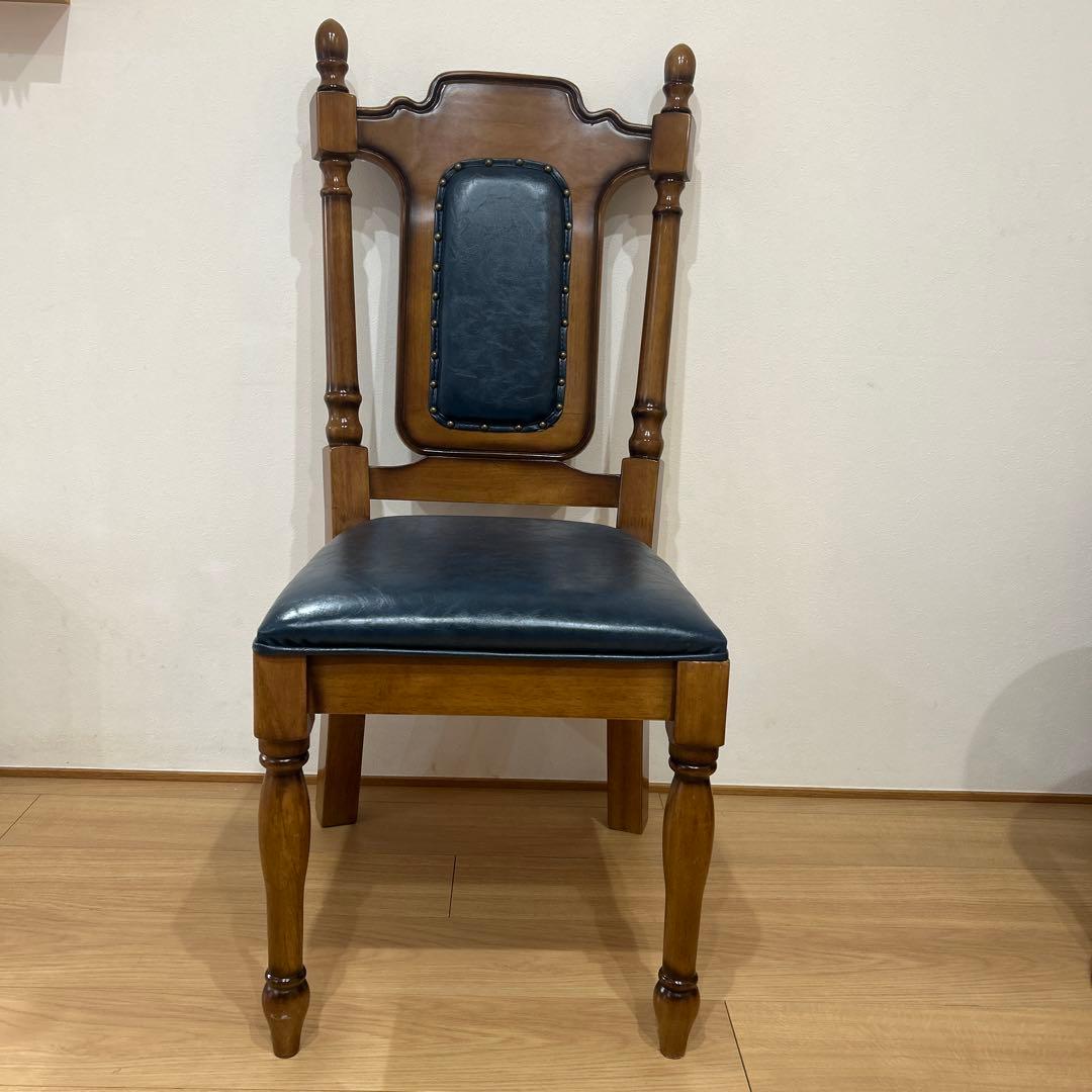 ネイビー　椅子　チェア　ダイニング　アンティーク　青