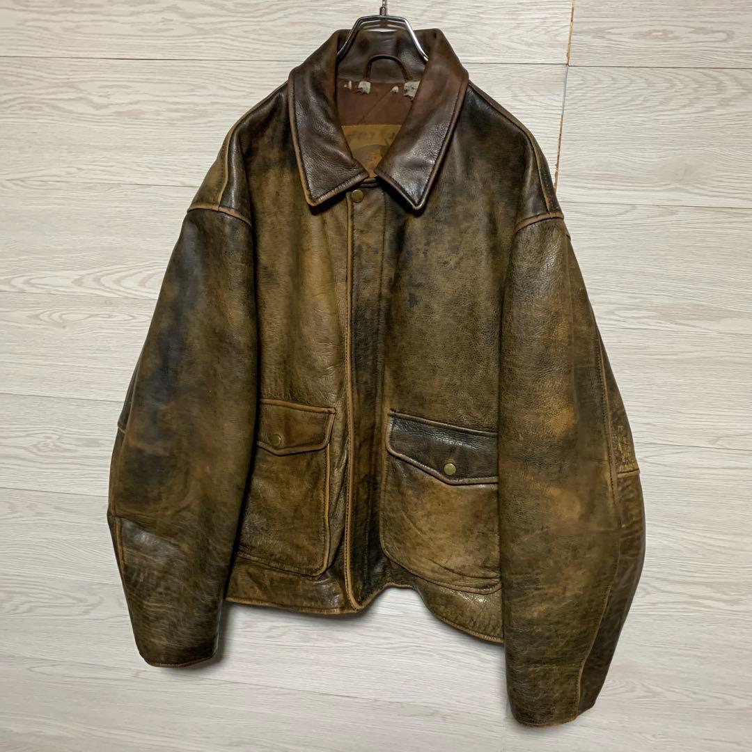 ヴィンテージ 90s 本革 A-2 鬼フェード 光沢 レザー フライトジャケット