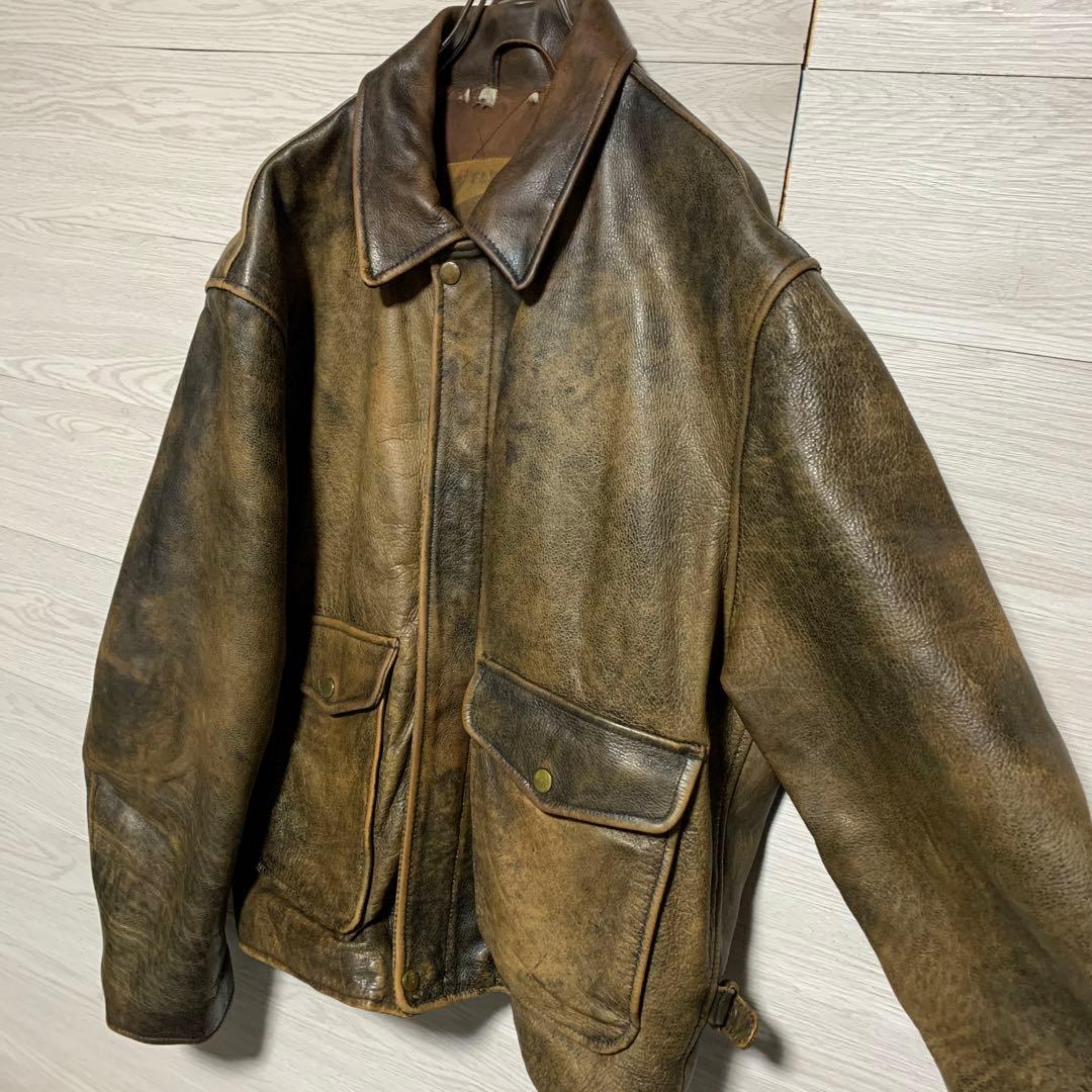 ヴィンテージ 90s 本革 A-2 鬼フェード 光沢 レザー フライトジャケット