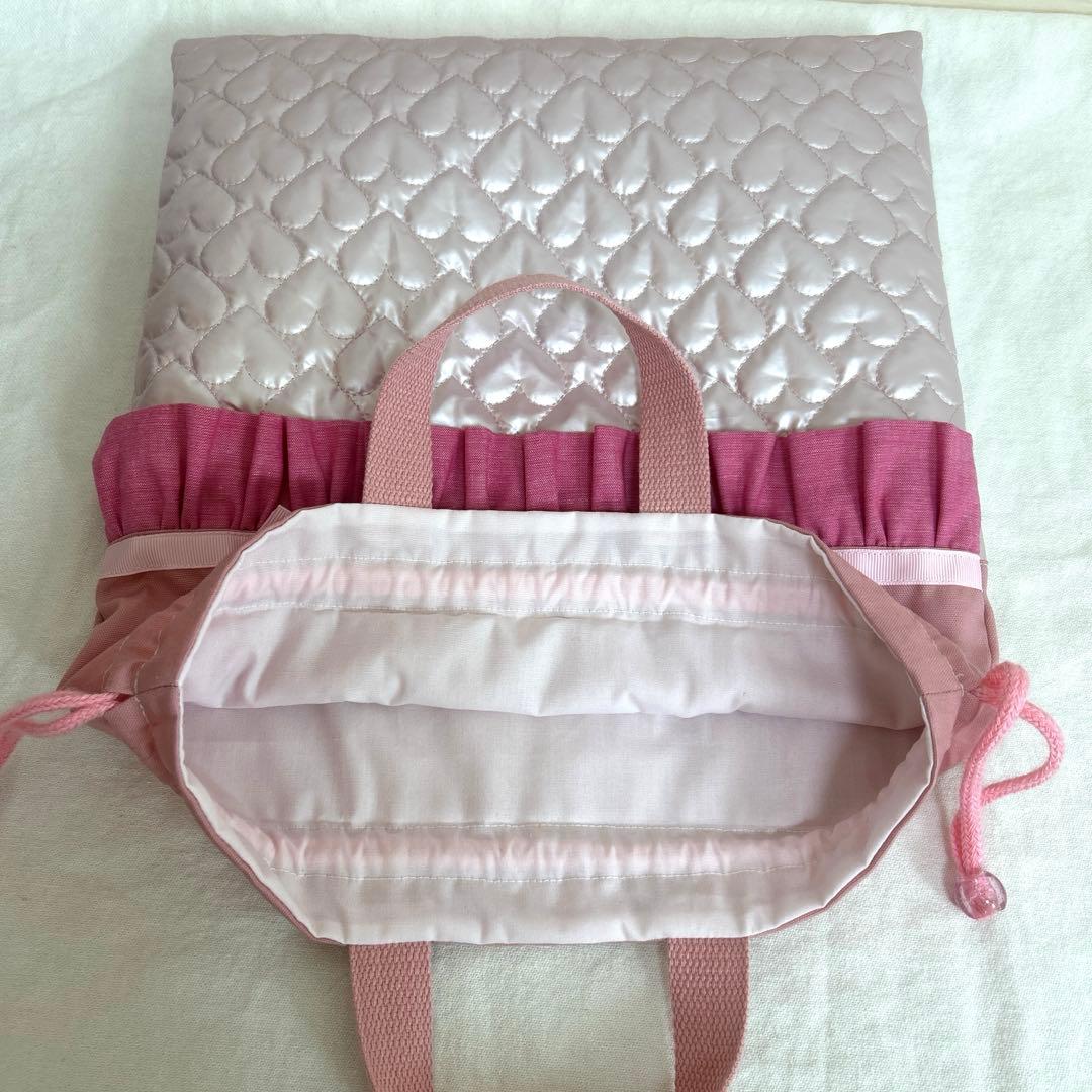 入園入学　3点セット 【パールピンクハート×濃いピンク】　女の子　レッスンバック