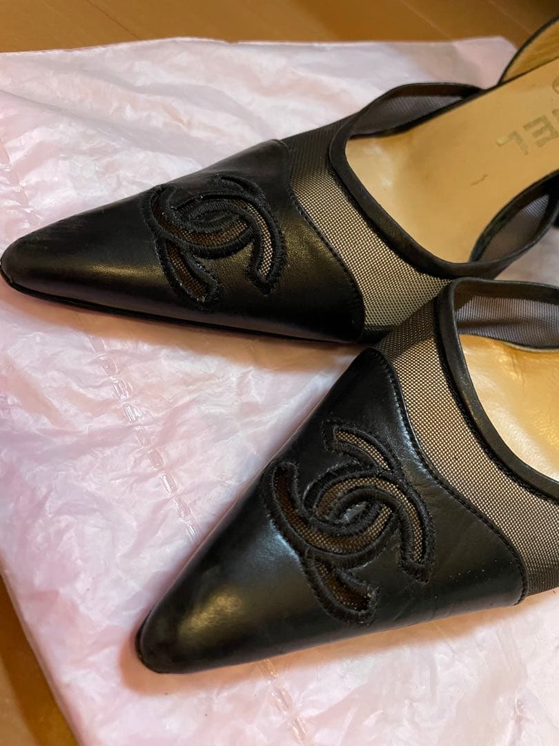 CHANEL ブラック ミュール サンダル　ヒール　パンプス