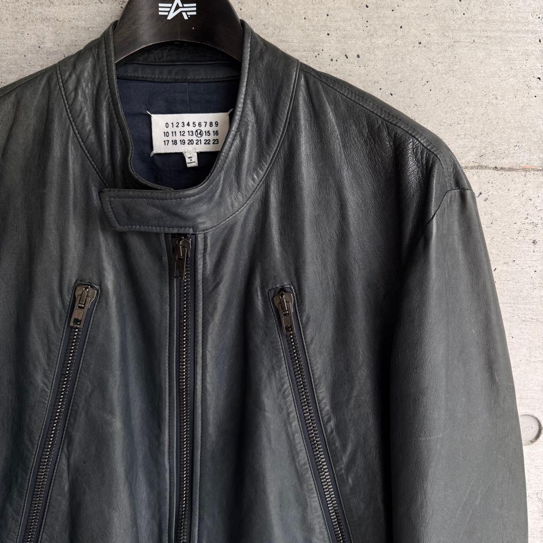 Maison Margiela 八の字ライダース 羊革レザー 青墨黒色