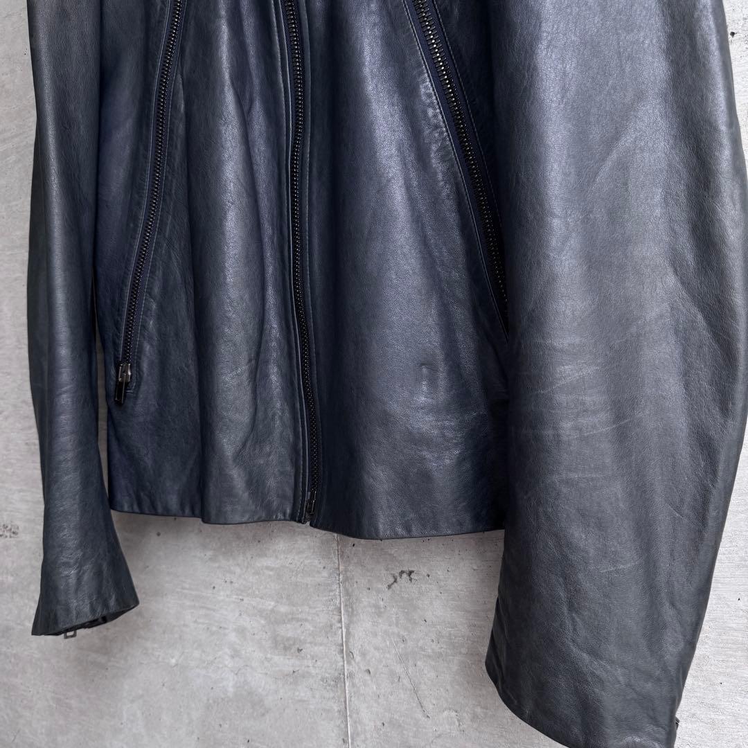 Maison Margiela 八の字ライダース 羊革レザー 青墨黒色