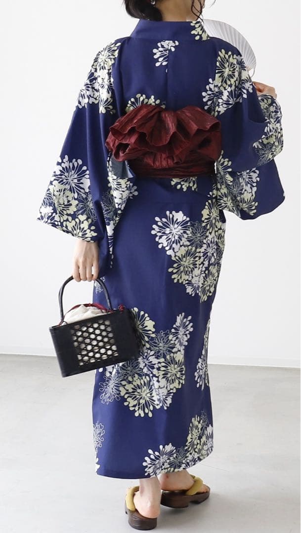 ★新品未使用★浴衣　セパレート　ネイビー　花柄