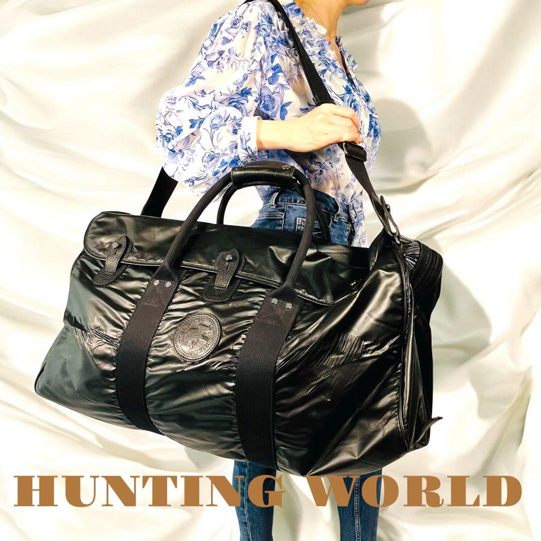 HUNTING WORLD ブラック ボストンバッグ　大容量　出張　旅行