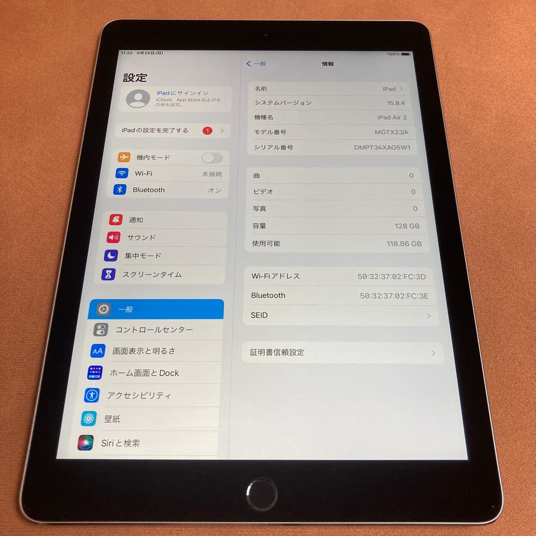804 美品☆電池最良好☆iPadAir2第2世代128GB WIFIモデル☆