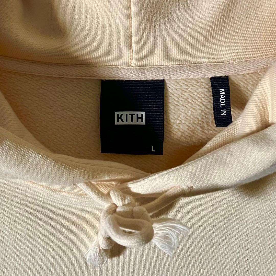 【美品】KITHキス☆刺繍ボックスロゴスウェットパーカーLクリーム