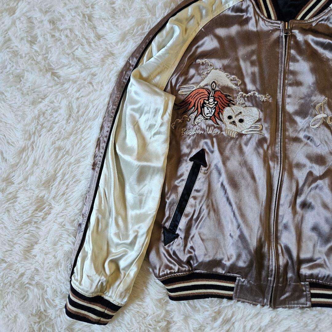 【XLサイズ リバーシブル】美品 爆裂爛漫娘 刺繍 和柄 スカル サイズ42