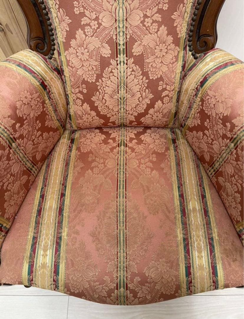 ロココ様式　木製花柄アームチェア　一人掛けソファー　猫脚　シングルソファ　姫家具