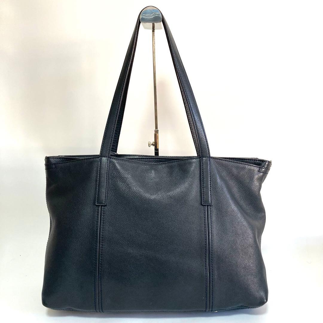 アニアリ トートバッグ シボ革 本革 レザー ネイビー　A4可